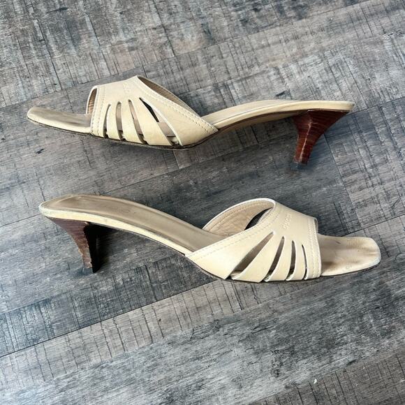 GUCCI TAN LEATHER KITTEN HIGH HEEL MULES SLIDE SANDALS SIZE 9 - Picture 3 of 7